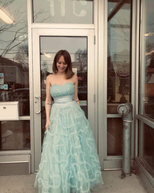 Vintage 1950s Strapless Baby Blue Tulle Ballgown Wedding Prom image 1