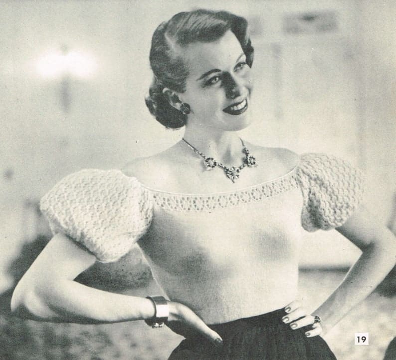 Vintage 50s Knitting Pattern Ladies Puff Sleeve Blouse image 1
