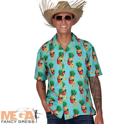 Mens Funky Pineapple Hawaiian Fancy Dress Shirt Adults Tropical Hawaii Costume - Picture 1 of 5