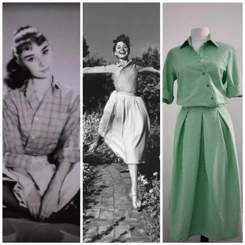 50s retro inspired co-ord set. Audrey Hepburn gingham cotton image 1