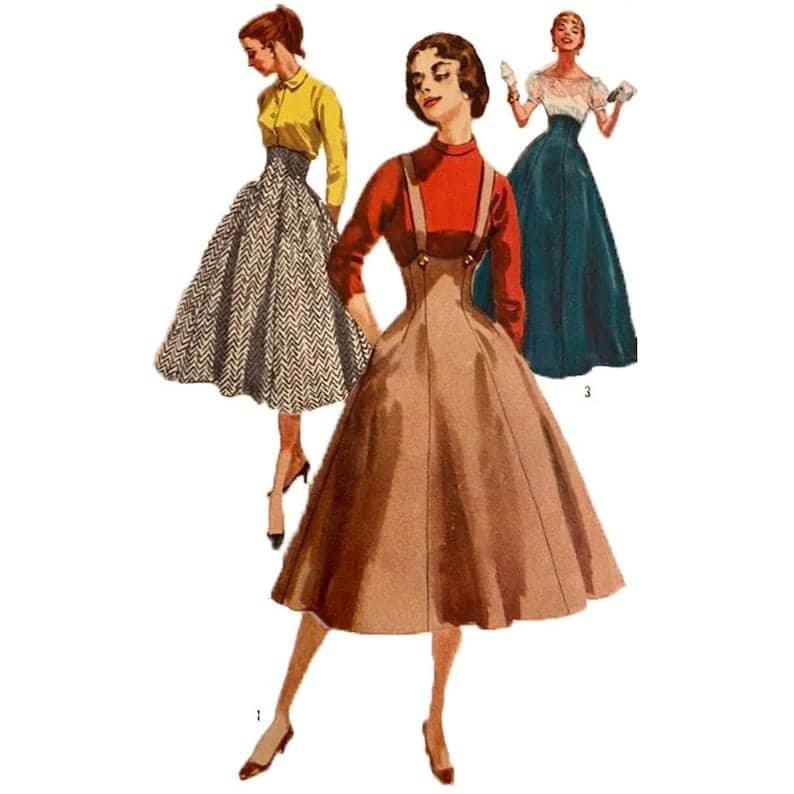PDF Vintage 1950s Pattern Suspenders Skirt & Evening Skirt image 1