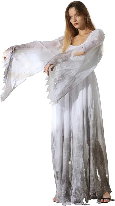FantastCostumes Women Ghost Costume Gothic Victorian White Fancy Dress Halloween