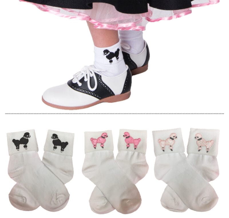 Hip Hop 50s Shop Girls Bobby Socks with Poodle Applique Child Halloween Costume - Picture 1 of 4