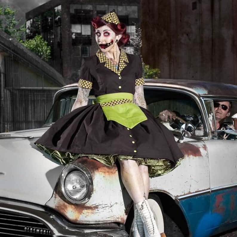 Zombie Pinup Car Hop Halloween Costume Retro 50s Waitress image 1