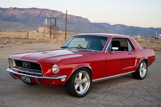 Ford Mustang in the color red.