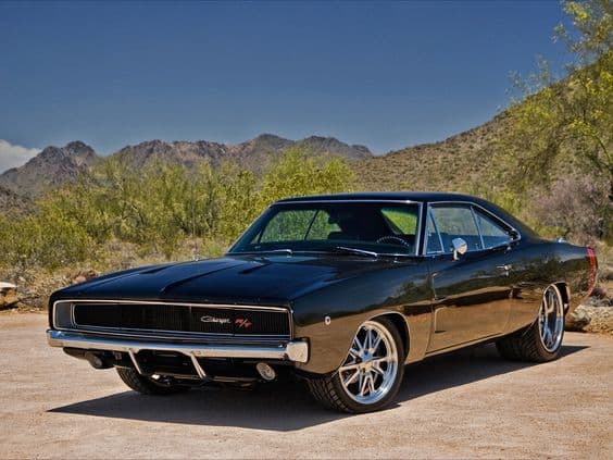 The Dodge Charger in the color black.