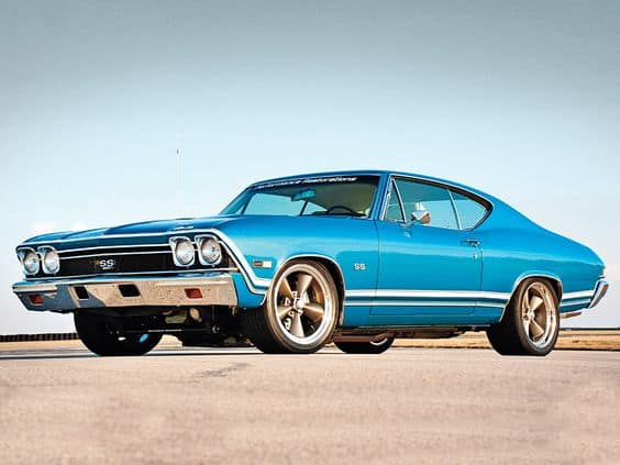 A blue muscle car.