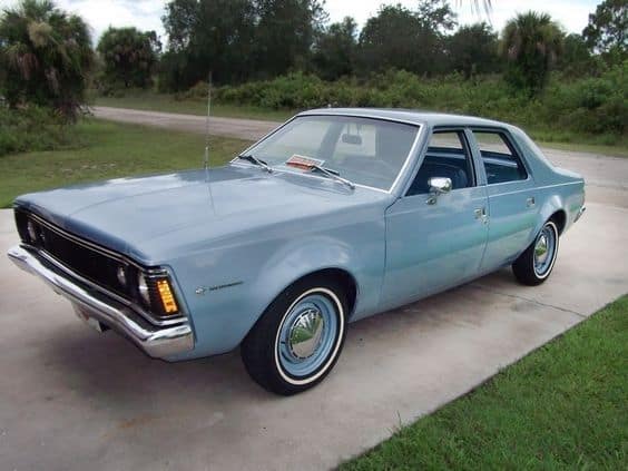 A blue AMC Hornet.